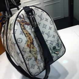 Replica Louis Vuitton White Savane Chapman Keepall Bandouliere 45