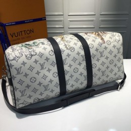 Replica Louis Vuitton White Savane Chapman Keepall Bandouliere 45
