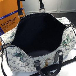 Replica Louis Vuitton White Savane Chapman Keepall Bandouliere 45