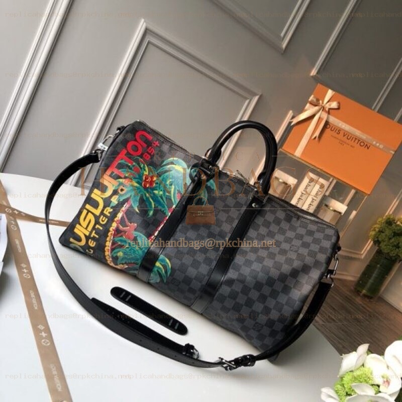 Replica Louis Vuitton Damier Graphite Palm Tree Keepall Bandouliere 45