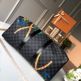 Replica Louis Vuitton Damier Graphite Palm Tree Keepall Bandouliere 45