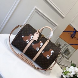 Replica Louis Vuitton Brown Monogram Animal Print Keepall Bandouliere 45