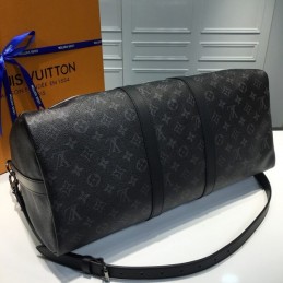 Replica Louis Vuitton Black Monogram Eclipse Stripe Keepall Bandouliere 45
