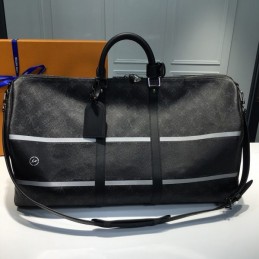 Replica Louis Vuitton Black Monogram Eclipse Keepall Bandouliere 55 - Style 2