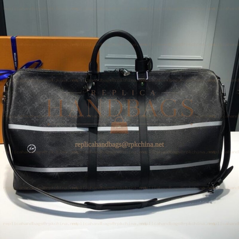 Replica Louis Vuitton Black Monogram Eclipse Keepall Bandouliere 55 - Style 2