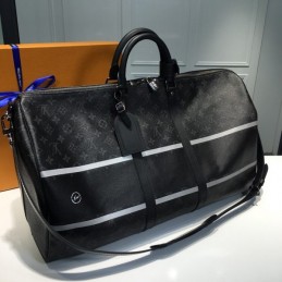 Replica Louis Vuitton Black Monogram Eclipse Keepall Bandouliere 55 - Style 2