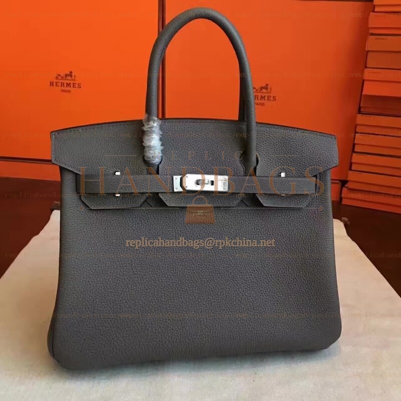 Replica Hermes Gray Birkin 30 Palladium Hardware Bag