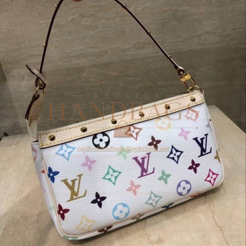 Replica Louis Vuitton White Multicolor Monogram Pochette Accessoires