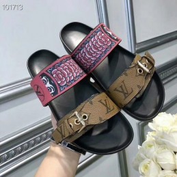 Replica Louis Vuitton Black Brown Monogram Bom Dia Flat Mule Sandals
