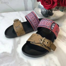 Replica Louis Vuitton Black Brown Monogram Bom Dia Flat Mule Sandals