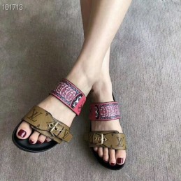 Replica Louis Vuitton Black Brown Monogram Bom Dia Flat Mule Sandals
