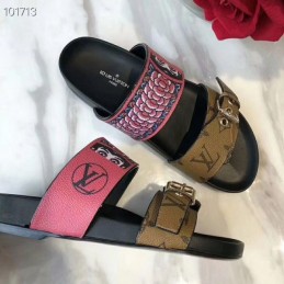 Replica Louis Vuitton Black Brown Monogram Bom Dia Flat Mule Sandals