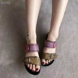 Replica Louis Vuitton Black Brown Monogram Bom Dia Flat Mule Sandals