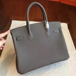 Replica Hermes Gray Birkin 30 Palladium Hardware Bag