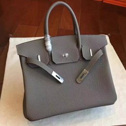 Replica Hermes Gray Birkin 30 Palladium Hardware Bag