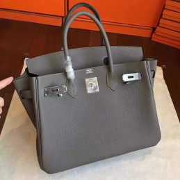 Replica Hermes Gray Birkin 30 Palladium Hardware Bag