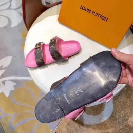 Replica Louis Vuitton Brown Monogram Pink Bom Dia Flat Mule Sandals