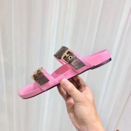 Replica Louis Vuitton Brown Monogram Pink Bom Dia Flat Mule Sandals