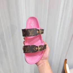 Replica Louis Vuitton Brown Monogram Pink Bom Dia Flat Mule Sandals