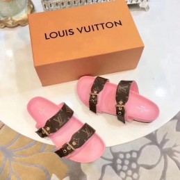 Replica Louis Vuitton Brown Monogram Pink Bom Dia Flat Mule Sandals