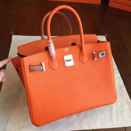 Replica Hermes Orange Birkin 30 Palladium Hardware Bag