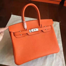 Replica Hermes Orange Birkin 30 Palladium Hardware Bag