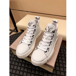 Replica Louis Vuitton White High Top Sneakers Black Laces