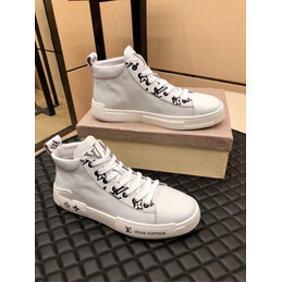 Replica Louis Vuitton White High Top Sneakers Black Laces