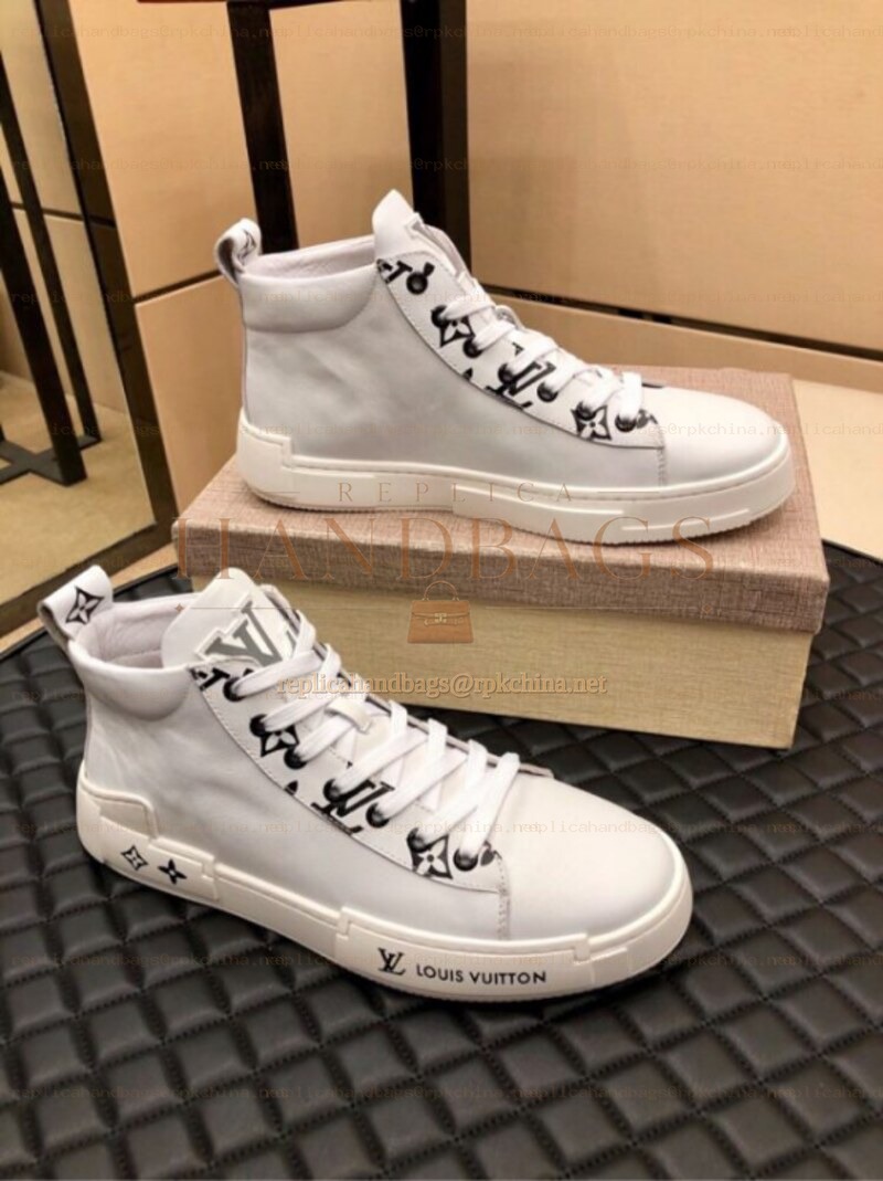 Replica Louis Vuitton White High Top Sneakers Black Laces