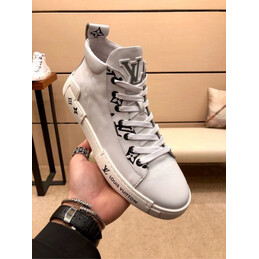 Replica Louis Vuitton White High Top Sneakers Black Laces
