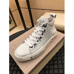 Replica Louis Vuitton White High Top Sneakers Black Laces