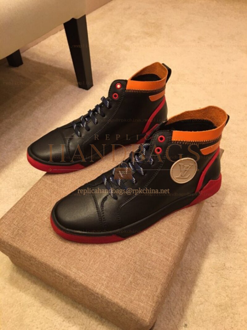 Replica Louis Vuitton Black Red High Top Sneakers