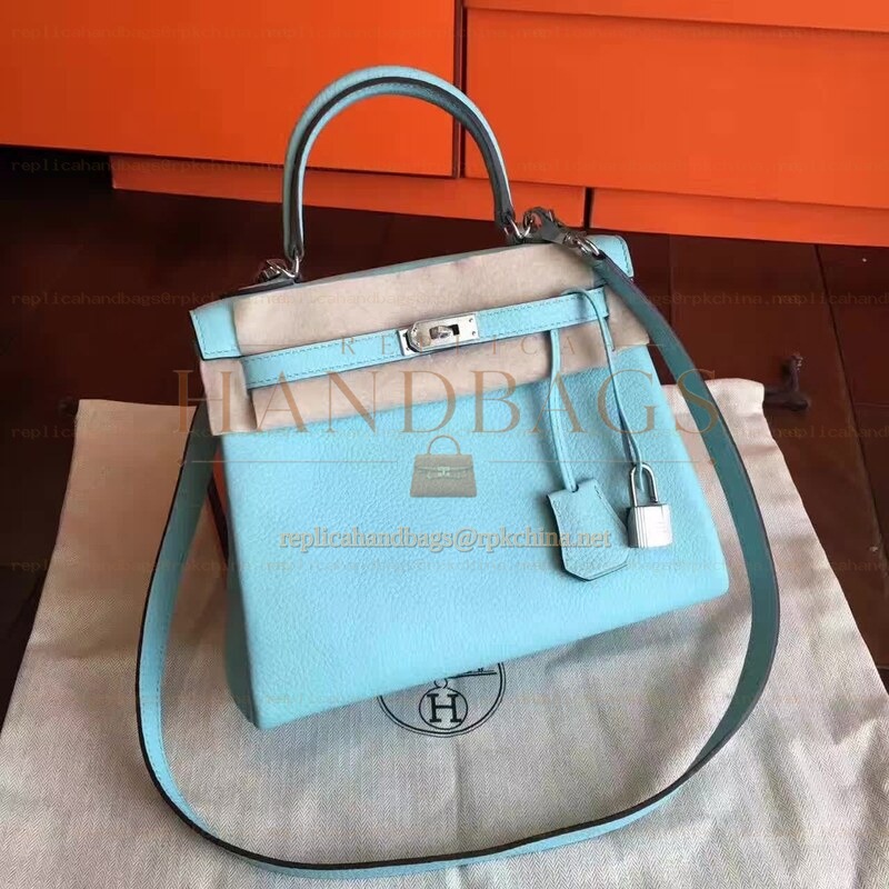 Replica Hermes Light Blue Kelly 28 Palladium Hardware Bag
