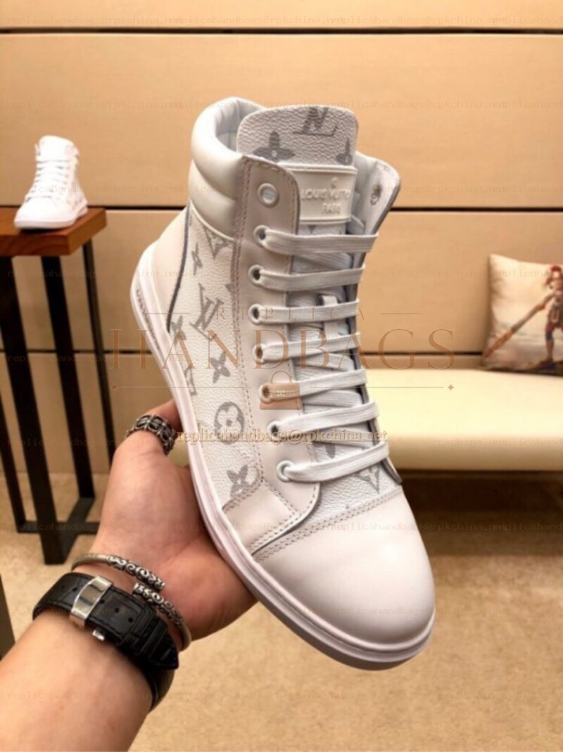 Replica Louis Vuitton White Monogram High Top Sneakers