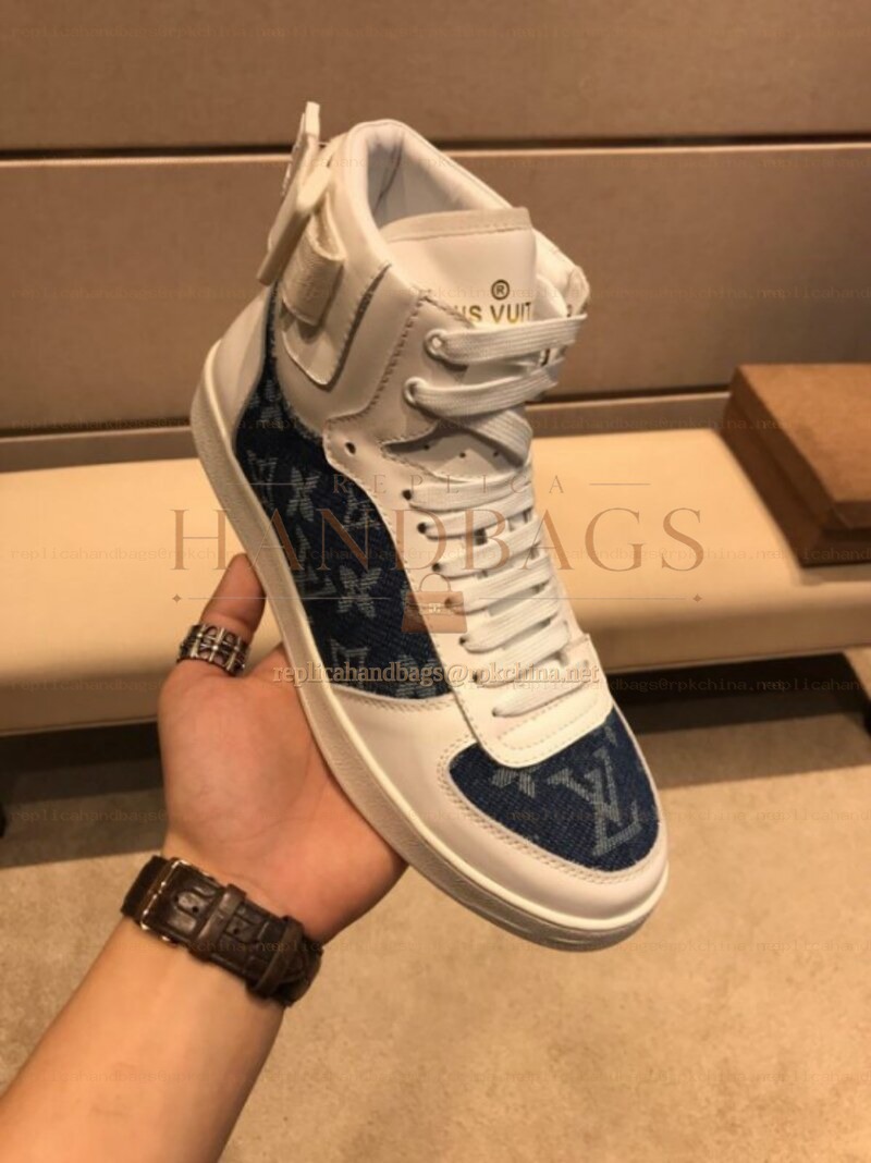 Replica Louis Vuitton Navy Blue Monogram High Top Sneakers