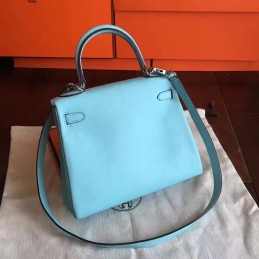 Replica Hermes Light Blue Kelly 28 Palladium Hardware Bag