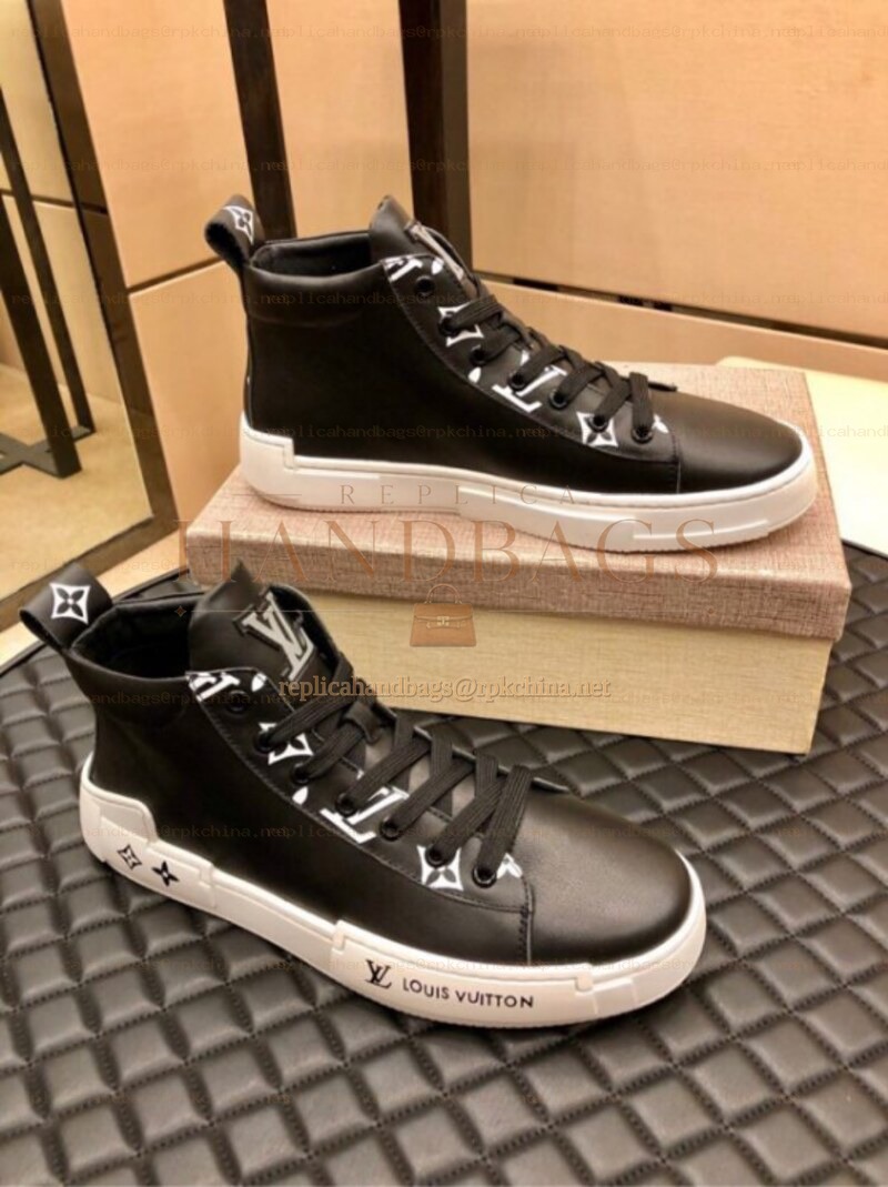Replica Louis Vuitton Black High Top Sneakers White Sole