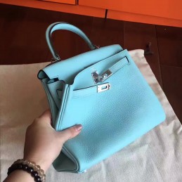 Replica Hermes Light Blue Kelly 28 Palladium Hardware Bag