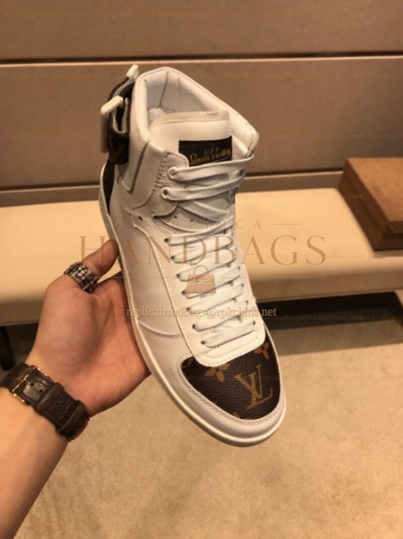Replica Louis Vuitton White Brown Monogram High Top Sneakers