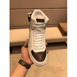 Replica Louis Vuitton White Brown Monogram High Top Sneakers