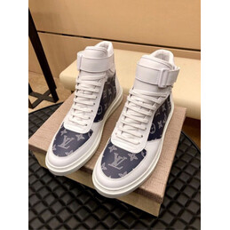 Replica Louis Vuitton White Navy Monogram High Top Sneakers