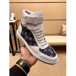Replica Louis Vuitton White Navy Monogram High Top Sneakers