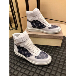 Replica Louis Vuitton White Navy Monogram High Top Sneakers