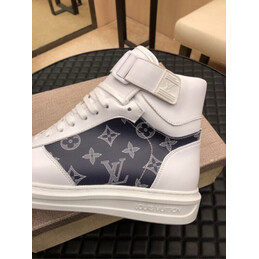 Replica Louis Vuitton White Navy Monogram High Top Sneakers