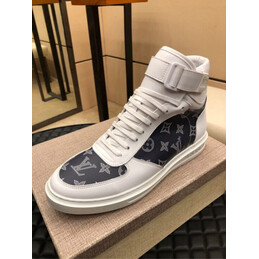 Replica Louis Vuitton White Navy Monogram High Top Sneakers