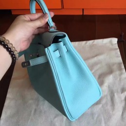 Replica Hermes Light Blue Kelly 28 Palladium Hardware Bag
