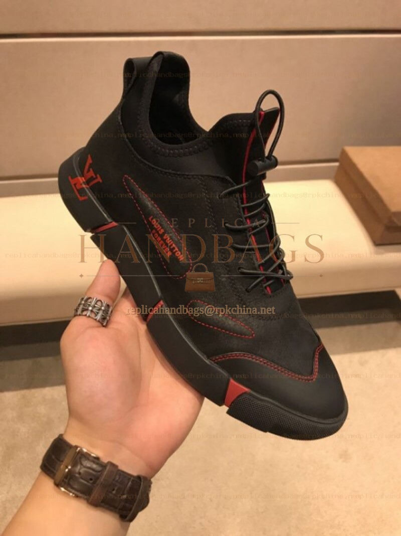 Replica Louis Vuitton Black Red Knit Sneakers