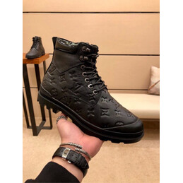 Replica Louis Vuitton Black Monogram Combat Boots