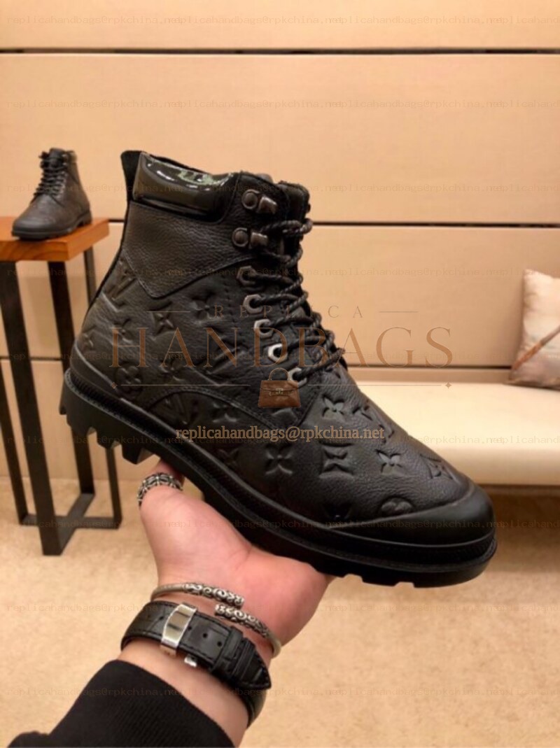 Replica Louis Vuitton Black Monogram Combat Boots
