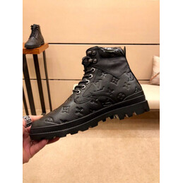 Replica Louis Vuitton Black Monogram Combat Boots